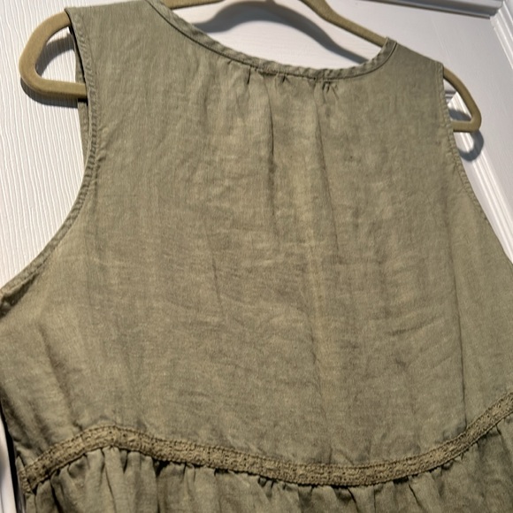 👗Lucky Brand Linen Sleeveless V Neck Tiered Midi Dress - Picture 8 of 10